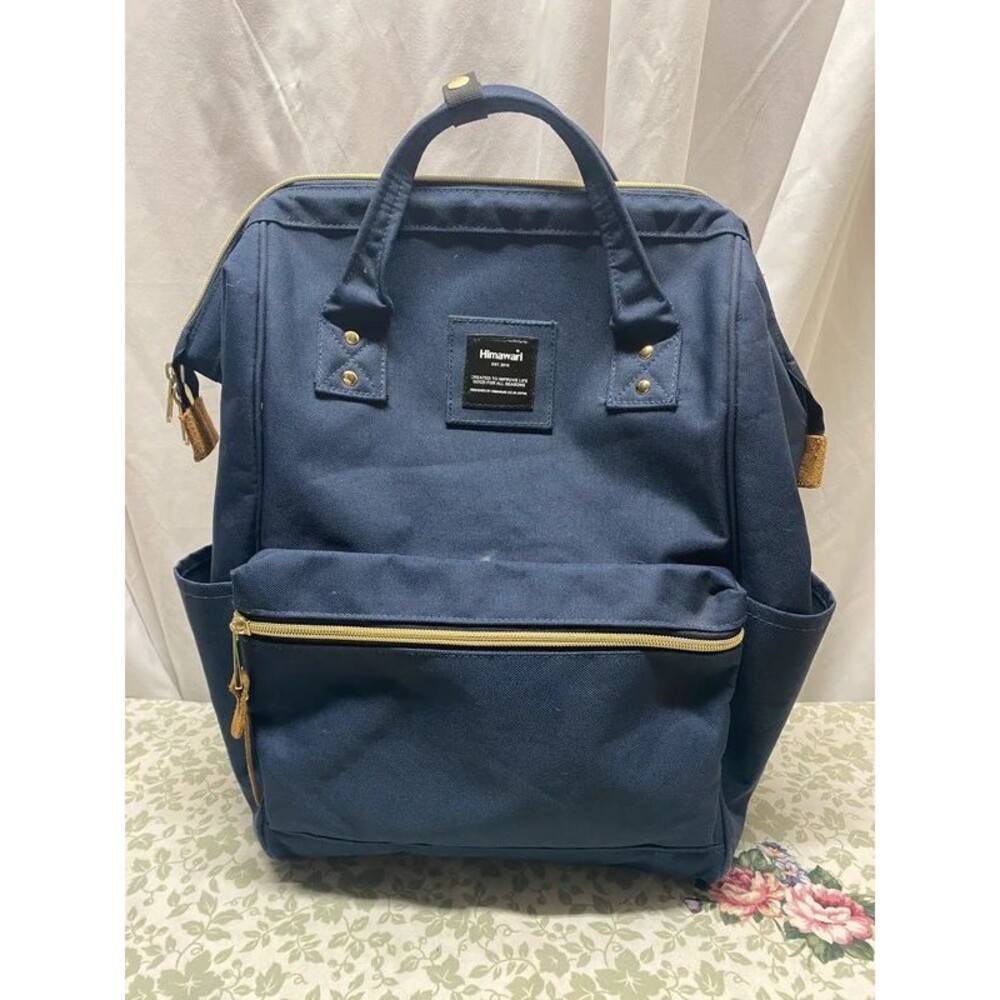 Himawari Waterproof Canvas Laptop Backpack in navy blue